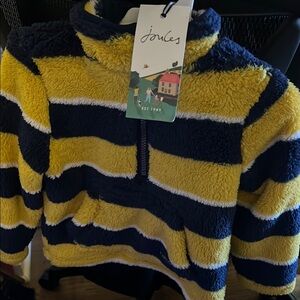 Joules Kids Fleece Hoodie - Navy and Yellow Stripes